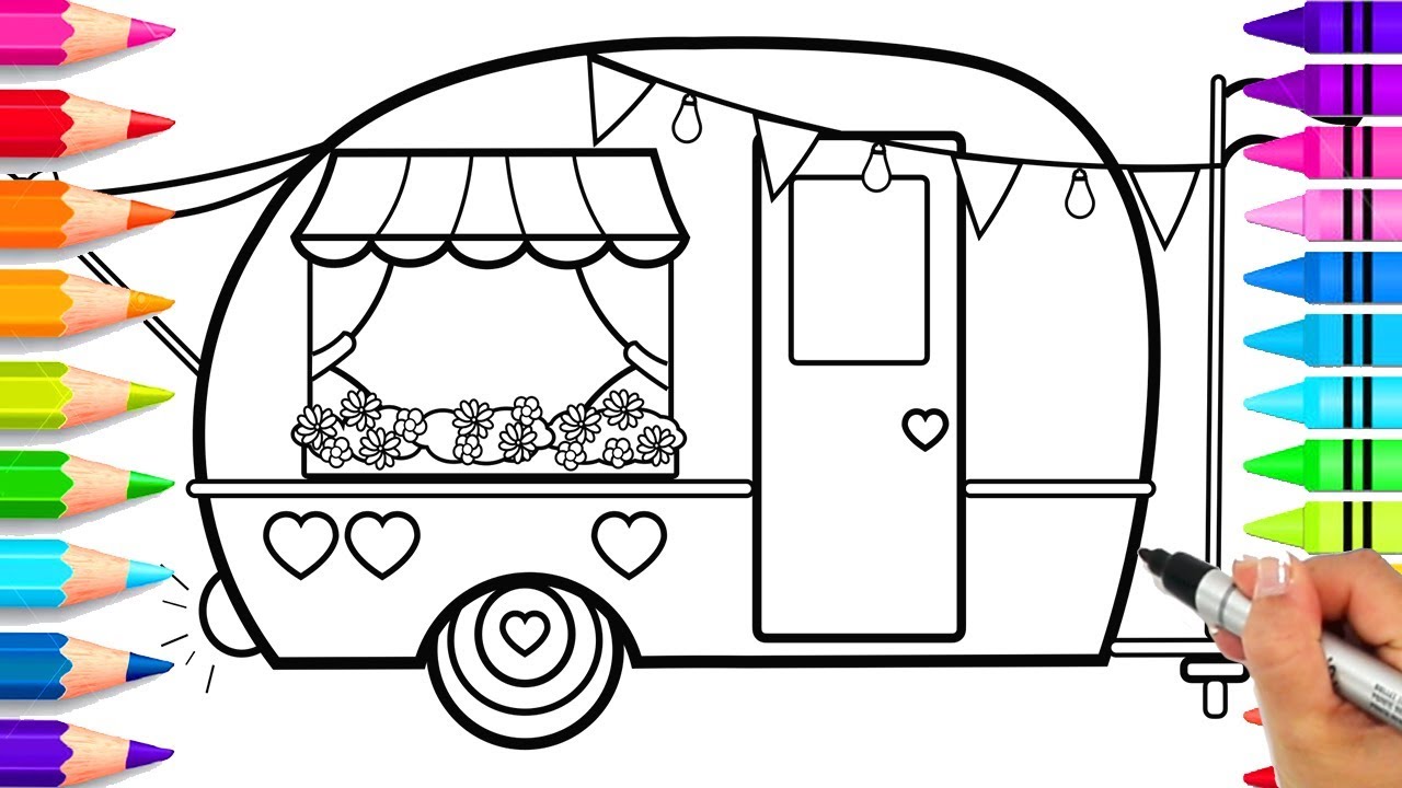 How To Draw A Cute Camper For Kids Step By Step Cute Camping Coloring How To Draw A Cute Camper For Kids Step By Step Cute Camping Coloring