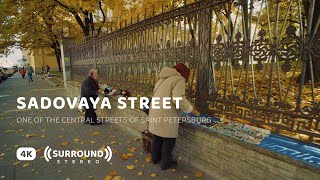 Sadovaya Street in St. Petersburg — 4K Walking Tour | Binaural ASMR