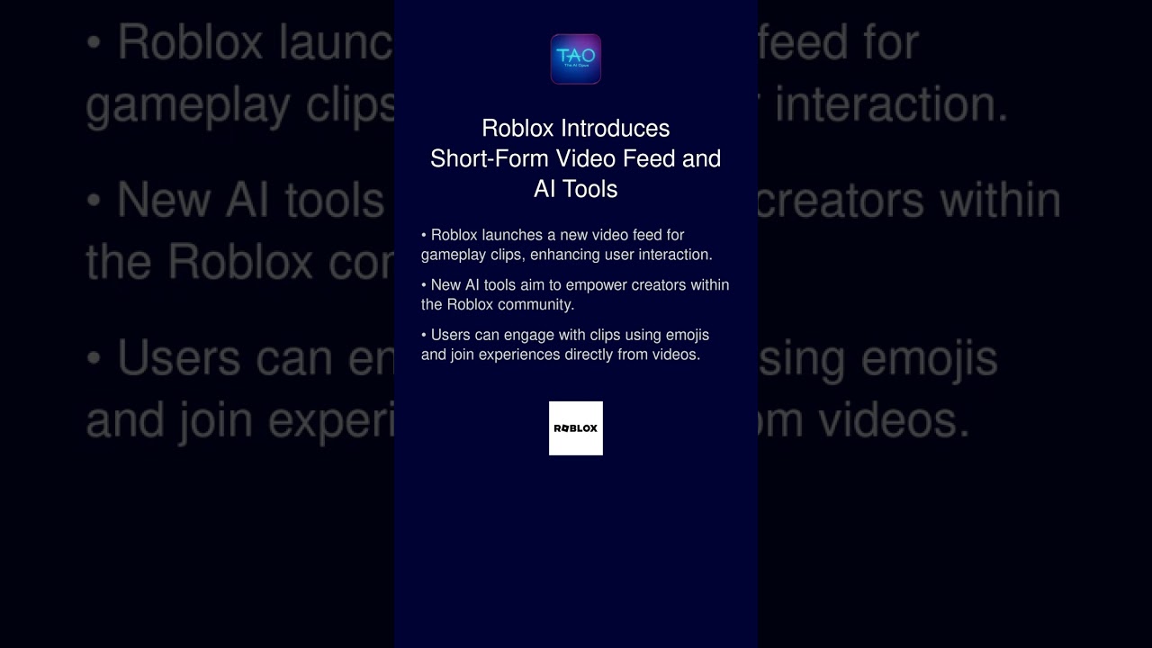 Roblox Introduces Short-Form Video Feed and AI Tools