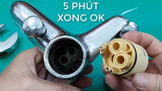 Fix hot and cold faucet leaking water, weak water flow in 5 minutes