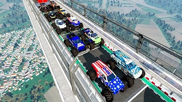 Big Mega Ramp Monster Trucks Jump Down - EXTREAM CRASH #32 BeamNG drive | DEATH RATE - Cars Beam