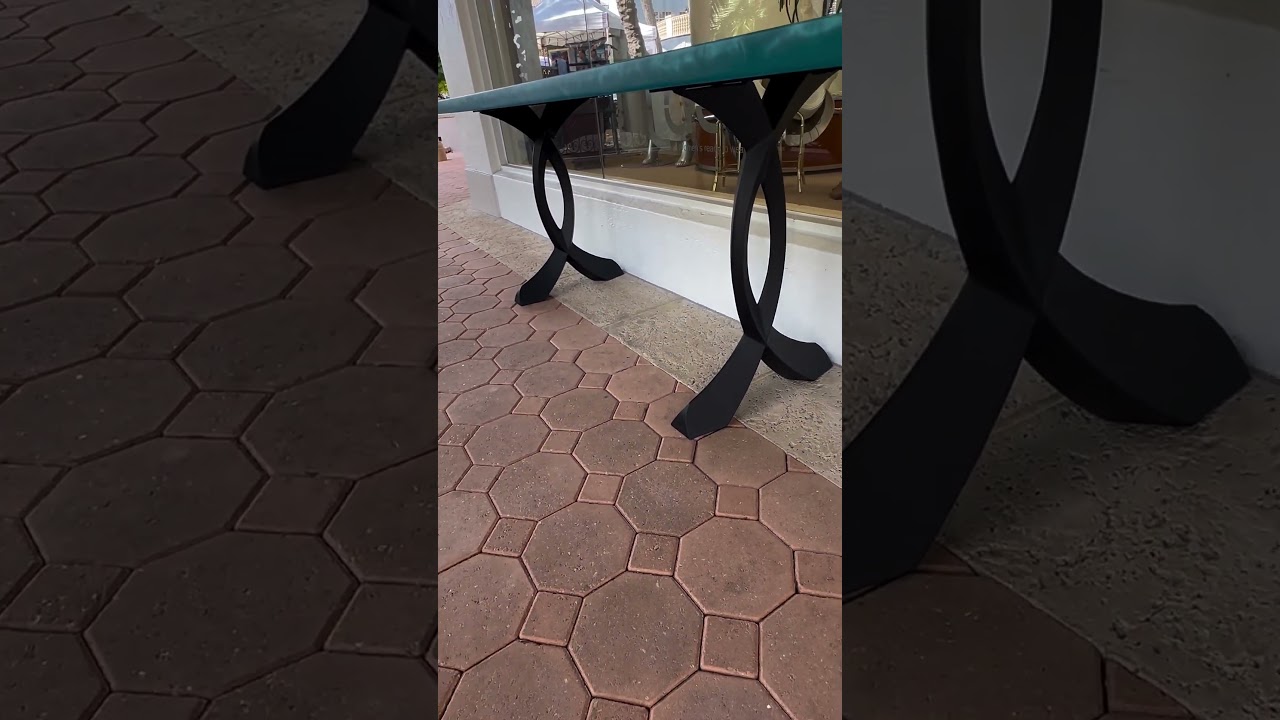 Black walnut and epoxy resin console table, crafted with Curva metal table legs by Flowyline