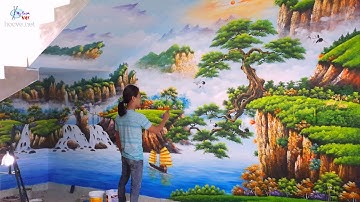 vẽ tranh tường 3d - Phong cảnh sơn thủy. (Nhận dạy vẽ, Thi công vẽ tranh tường ĐT: 0969.033.288).