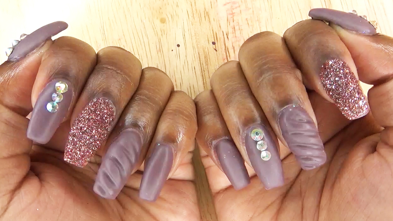 Acrylic Nails Matte Brown with Ridge Nail and Raw Glitter - Acrylic Fill-In  - LongHairPrettyNails - YouTube