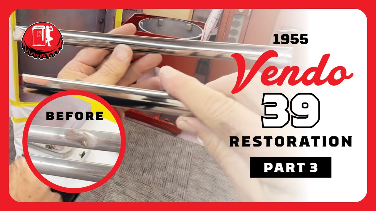 1955 Vendo 39 Coke Machine Restoration | Fixing/Buffing Dented Chrome [Part 3]