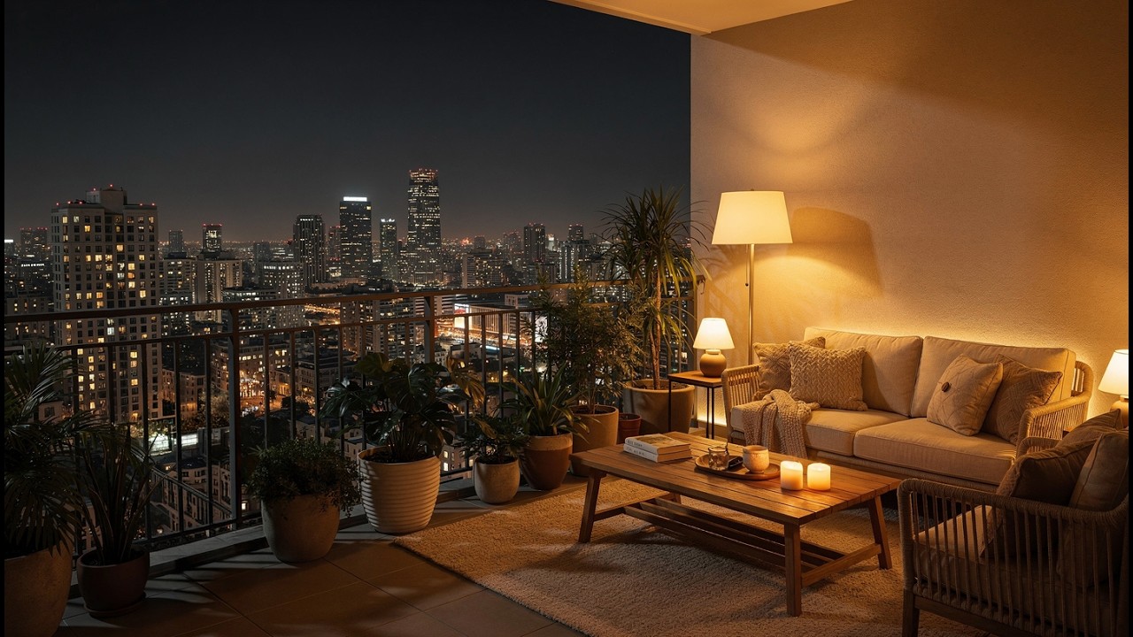 Cozy Midnight Balcony 🌃 Chill Lofi Beats for Study, Relax & Sleep l Lofi Rain Playlist
