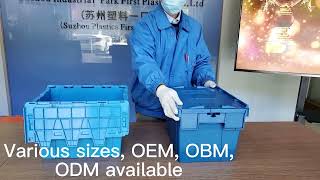 Famous 63L Plastic Crates With Lids Plastic Solid Nestable Crate Moving Boxes Stackable Container Profile
