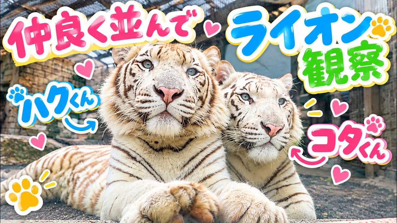 仲良く並んでライオン観察！？2頭のホワイトタイガーが可愛すぎる🥰 9