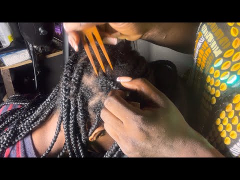 ASMR✨ULTRA SATISFYING OLD BRAID SCALP SCRATCHING ON MY COUSIN, SOFT WHIPER AND GUM SOUND.