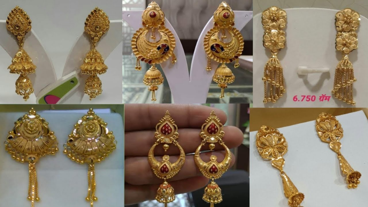 Latest Gold EARRING Designs || New Collection With Weight - YouTube