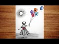 Cute Baby Girl with Balloon | Beautiful Pencil Sketch Drawing | Happy New Year 2026 Drawing