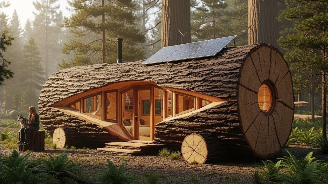 Building a house in the forest (ASMR) — This man make a morden mini House INSIDE a Tree Trunk 