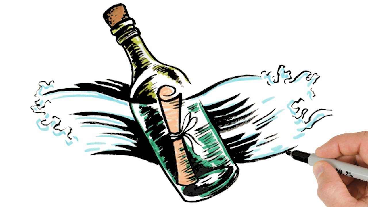 How to Draw Message in a Bottle | Easy Ink Drawing & Painting Tutorial