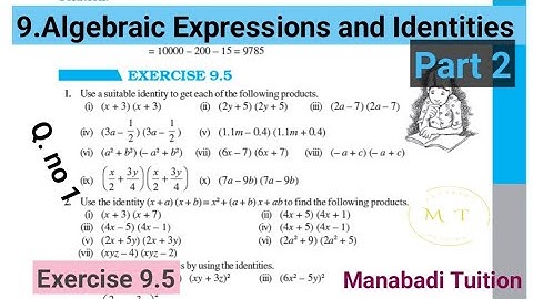 8th class maths| Chapter 9|Algebraic Expressions and  Identities| Exercise 9.5 |Q no 1| part 2|NCERT