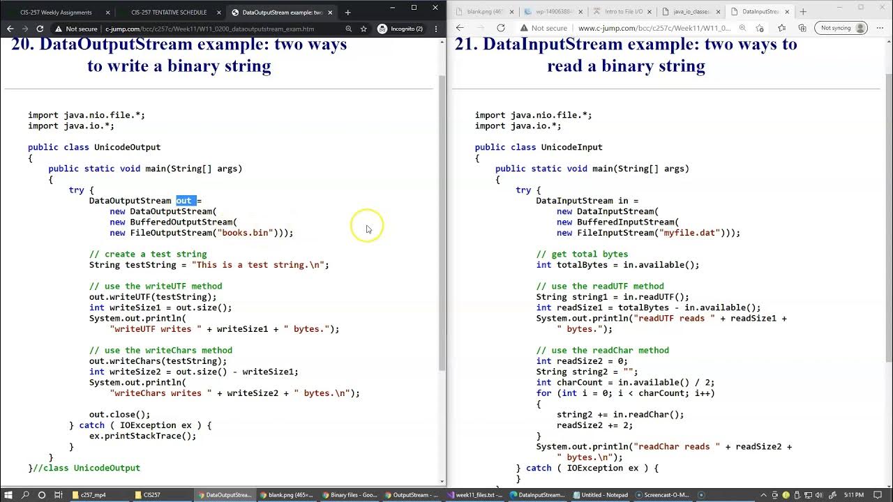 11.12 DataOutputStream example: two ways to write a binary string - YouTube