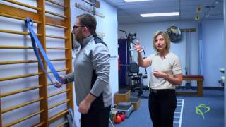 How to do Shoulder Overhead Distraction Stretch-Band Exercises: Presented by Pleasantview Physio