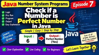 Perfect Number in Java | Episode 7 | Java Number System Programs | Step by Step