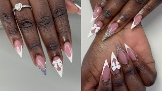 Watch me work| Stiletto French Tip tutorial, Full Acrylic nail Process. Tips for beginners