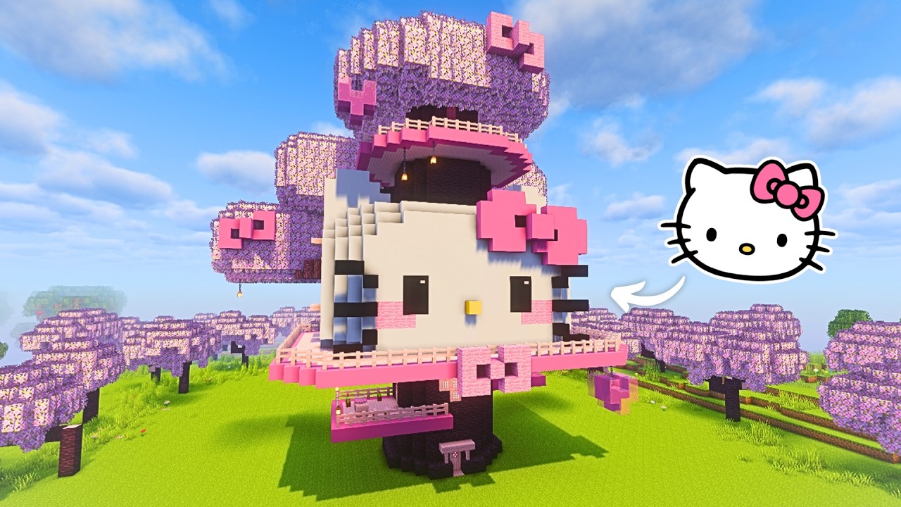 How to Build a HELLO KITTY CHERRY TREE HOUSE in Minecraft! - YouTube