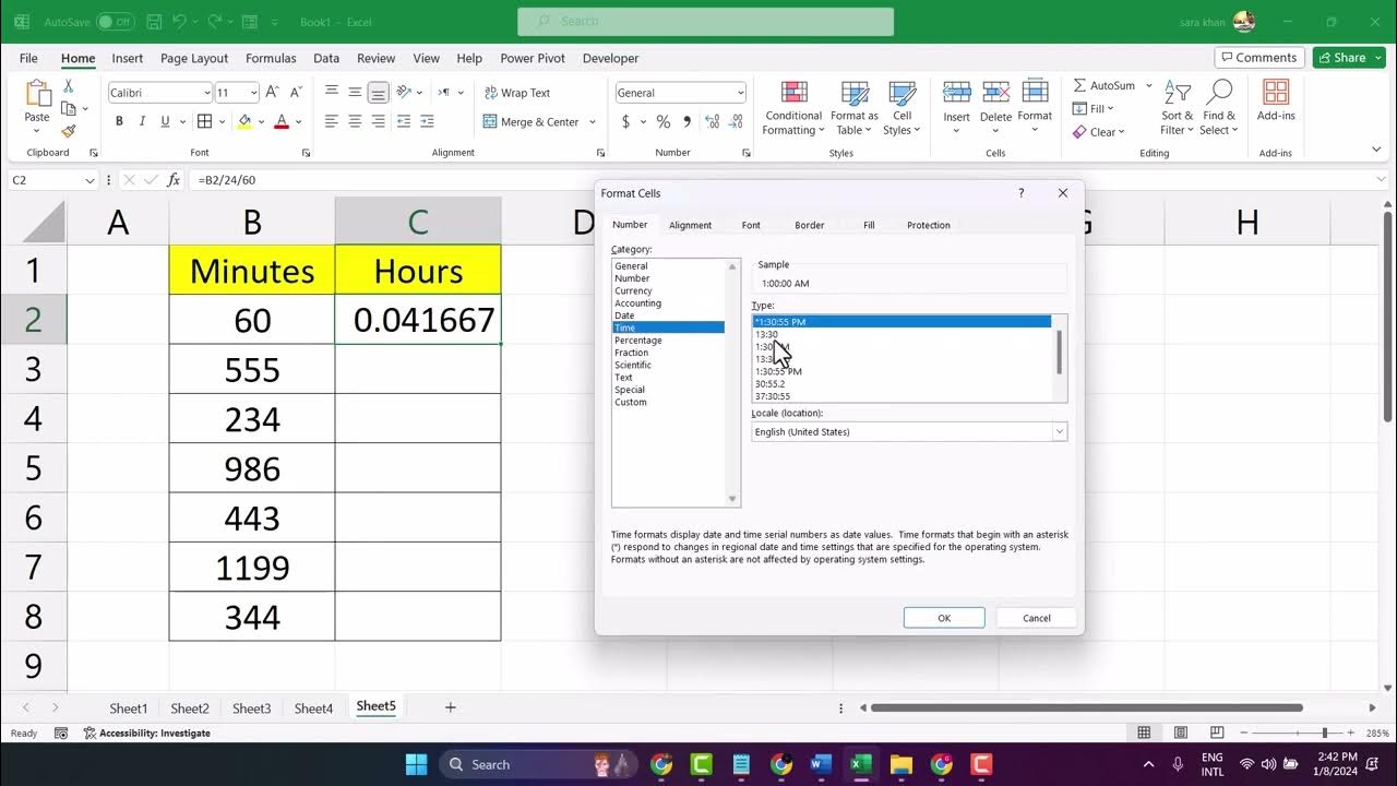 how-to-convert-minutes-to-hours-in-excel-youtube
