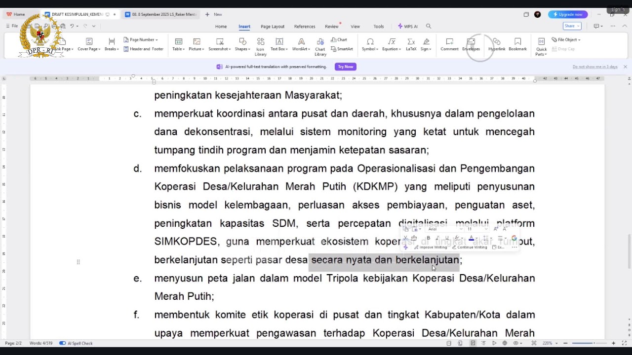 BREAKING NEWS - KOMISI VI DPR RI RAPAT KERJA DENGAN MENTERI KOPERASI