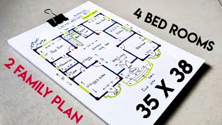 4 bed room house plan II 35 x 38 ghar ka naksha II 35 x 38 home plan