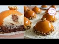 Walnut Caramel Mousse Cakes | Mousse Domes with Caramelized Walnuts and Caramel Mirror Glaze