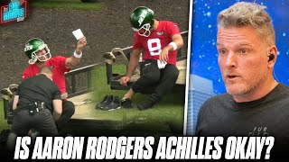 Aaron Rodgers Seen 'Limping' & Checking Back Of Foot At Practice, Fans Concerned | Pat McAfee Reacts