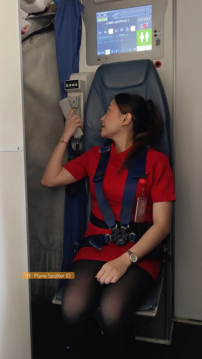 Pramugari Cantik Wings Air duduk dan Memakai Sabuk Pengaman Dalam Pesawat