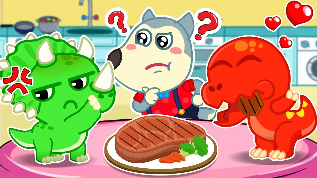 Meet Baby Dinosaurs and Learn What They Eat🦖🍕🥗| T- Rex | Dinosaur Songs | Little Wolf Kids