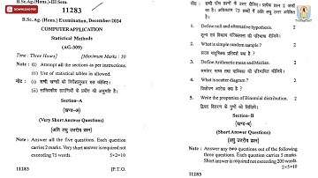 BSC 3RD SEM AG COMPUTER APPLICATION STATISTICAL METHODS DEC 2024 | CCSU