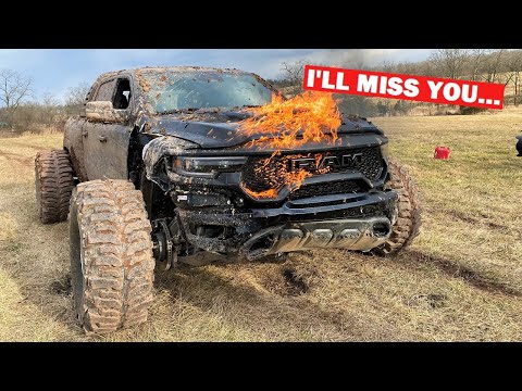 LIGHTING My $93,000 Ram TRX on Fire... After BREAKING IT CRUSHING Cars.