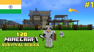 Minecraft Pe Survival series EP-1 in Hindi 1.20 | I made survival house \& iron armour | #minecraftpe