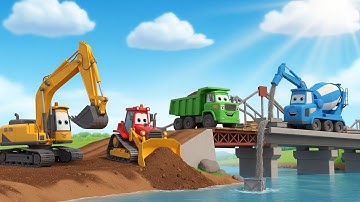 Trucks Build a GIANT Bridge! 🌉 Teamwork Power! | Construction Cartoon for Kids | Adventure Diggers