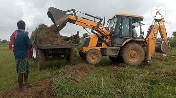 JCB Backhoe loader cutting soil and loading tractor trolly-JCB 3DX super working_Dozer video