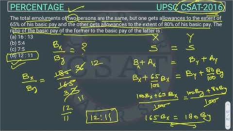 2016, Csat Percentage PYQ Topic wise, The total emoluments of two persons are the same, but one gets