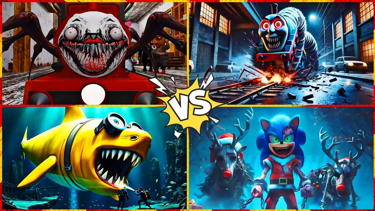 THOMAS TRAIN WORM 🆚 SONIC SANTA 🆚 MINION SHARK 🆚 CHOO CHOO CHARLES | EDM Rush