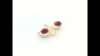 18K Gold Oval Ruby and Diamond Infinity Stud Earrings – 1.02ct Rubies, 0.14ct Diamonds