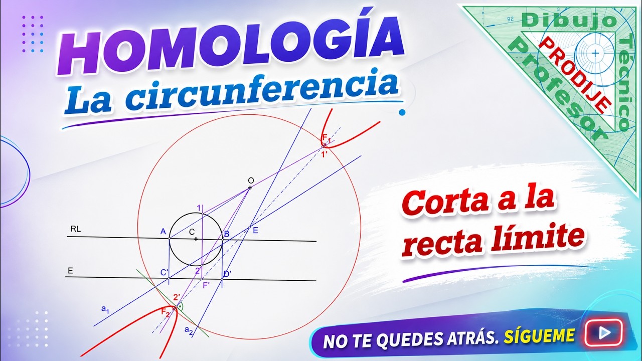 Homología 1.- CIRCUNFERENCIA QUE CORTA A LA RECTA LÍMITE (RL). Resultado, una hipérbola