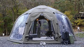 In the rain 45 kg palace inflatable tent relaxing solo camping . ASMR