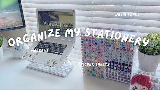 Organize my stationery collection with me | markers, washi tapes, and sticker sheets