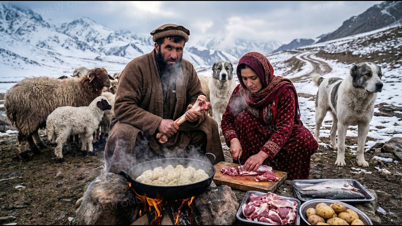 Surviving the Coldest Village in Afghanistan -63°C | A Shepherd Girl Cooking Dumplings