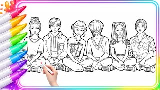 KPop Demon Hunters FanArt Coloring Pages - Huntrix and Their CRUSHES.Satisfeying Coloring Kpop Chara