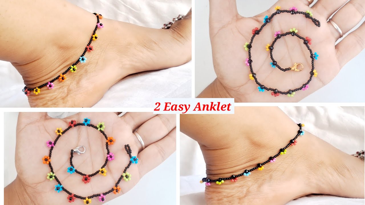 2 Super Easy Anklet Making Tutorial/Anklet Designs Simple Making/Beaded Anklet Tutorial/ Daisy/DIY
