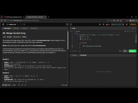 LeetCode 88 – Merge Sorted Array | C++ Solution Explained 💻🚀Solving LeetCode Problem #88 using C++.