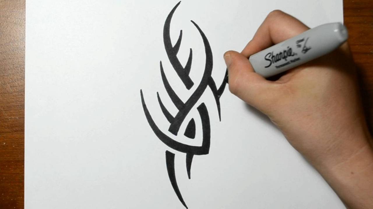 How to Draw a Simple Spiky Tribal Tattoo Design  YouTube