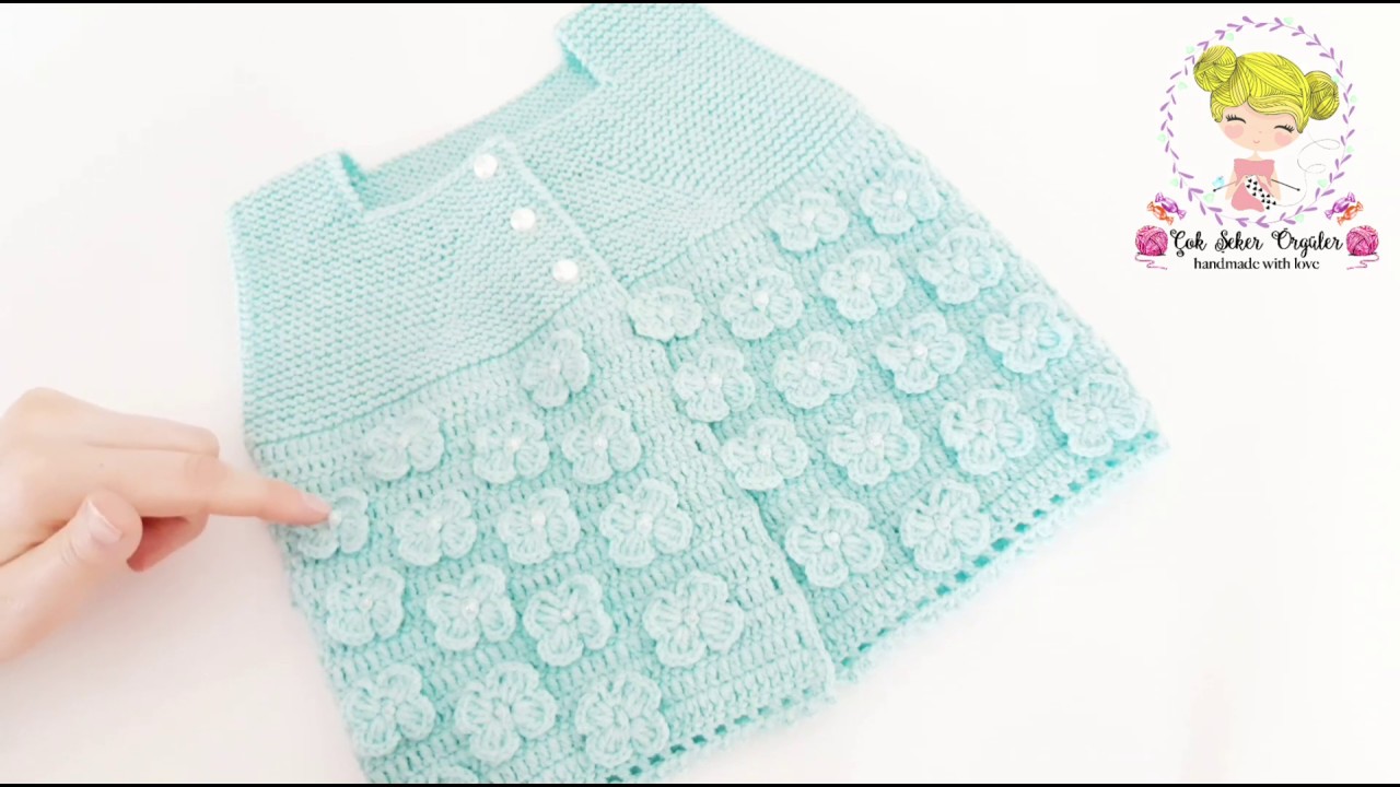 ÇİÇEKLİ KIZ BEBEK YELEĞİ YAPIMI