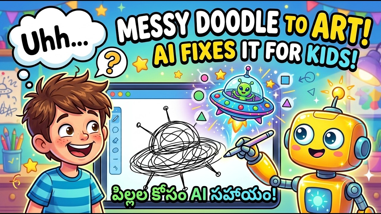 How AI Turns Scribbles into Art! | AutoDraw AI Tutorial for Kids (తెలుగులో)