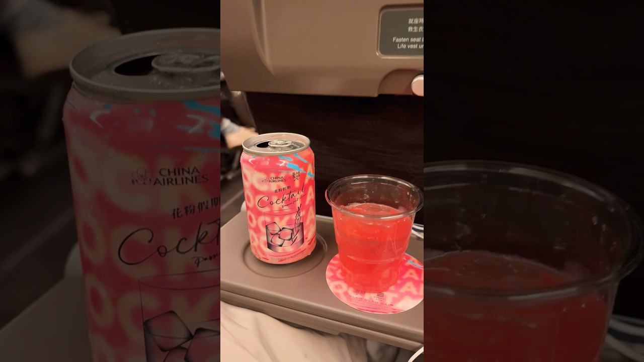 Gluten free passionfruit cocktail drink on the flight from Hong Kong to NYC 