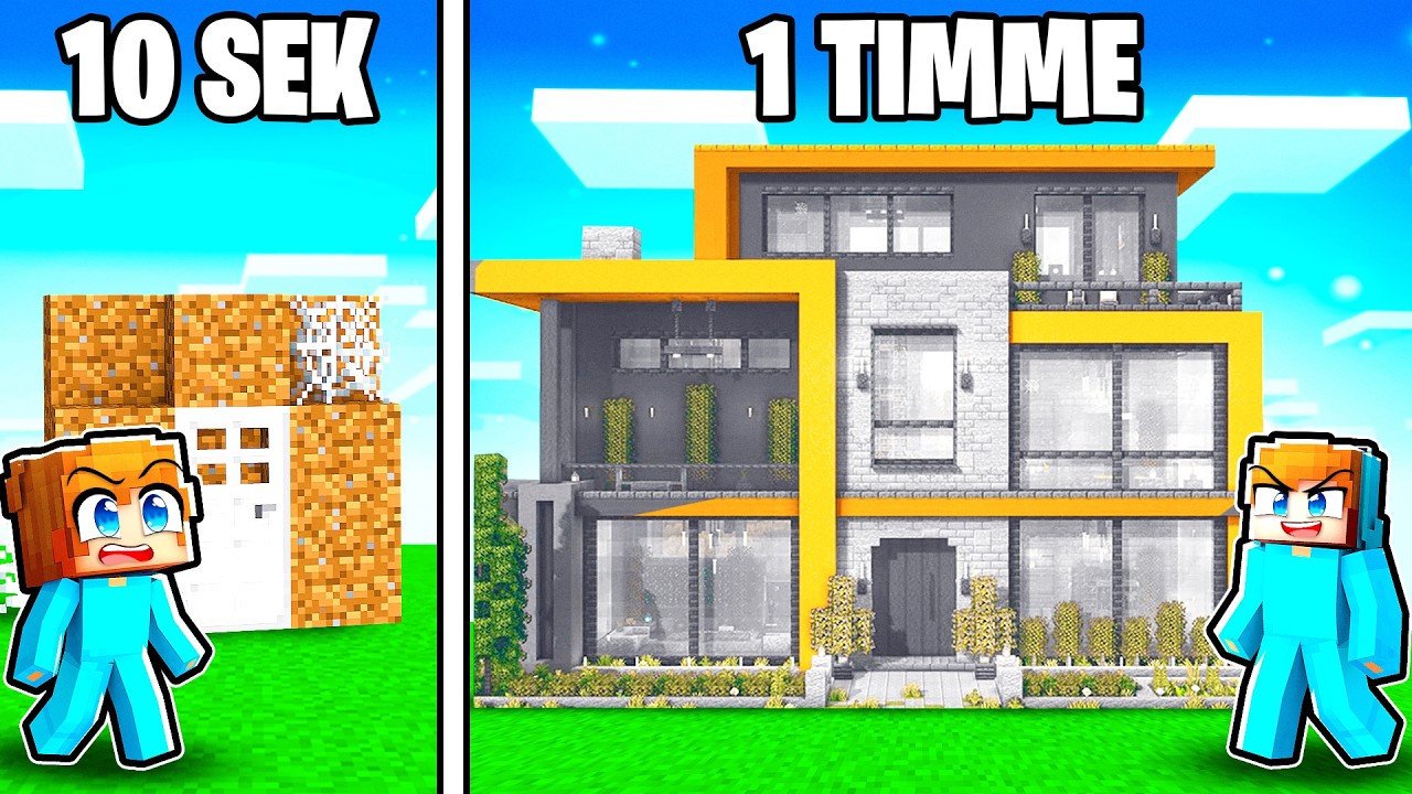 10 Sekunder vs 1 Timme Modernt Hus Build Battle!